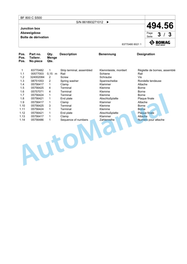 Bomag BF 800 C S500 Paver Spare Parts Catalogue 00800935 3 Bomag BF 800 C S500 Paver Spare Parts Catalogue 00800935-3