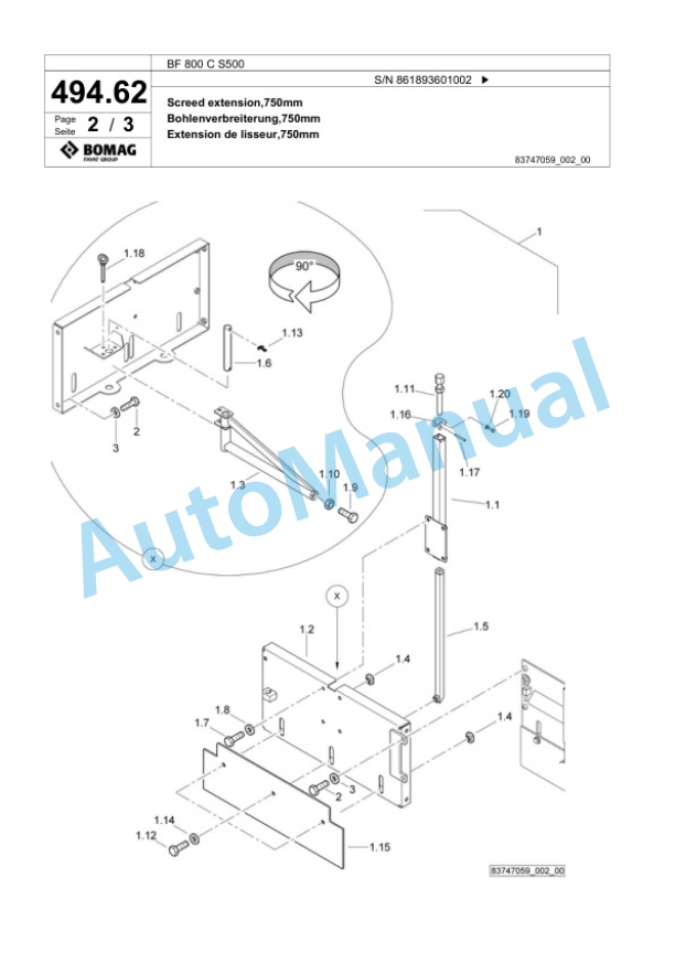 Bomag BF 800 C S500 Paver Spare Parts Catalogue 00825123 3 Bomag BF 800 C S500 Paver Spare Parts Catalogue 00825123-3