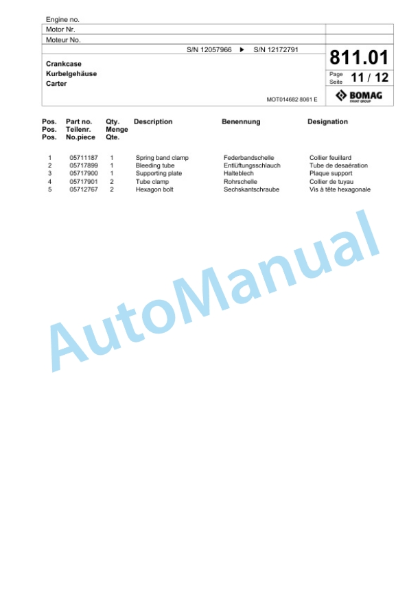 Bomag BF 800 C S500 Paver Spare Parts Catalogue 00825123 5 Bomag BF 800 C S500 Paver Spare Parts Catalogue 00825123-5