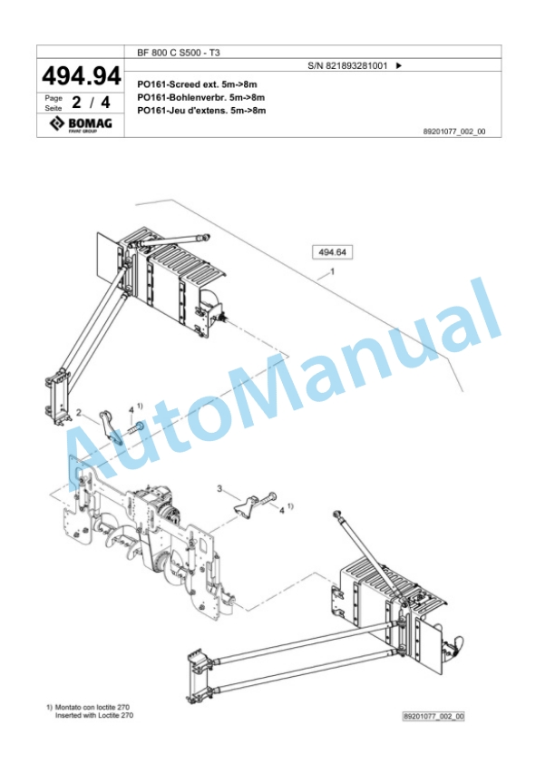 Bomag BF 800 C S500 - T3 Paver Spare Parts Catalogue 00800937 3 Bomag BF 800 C S500 - T3 Paver Spare Parts Catalogue 00800937-3