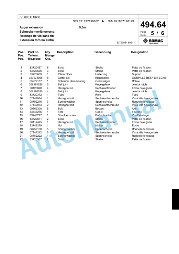 Bomag BF 800 C S600 Paver Spare Parts Catalogue 00800681 4 Bomag BF 800 C S600 Paver Spare Parts Catalogue 00800681-4