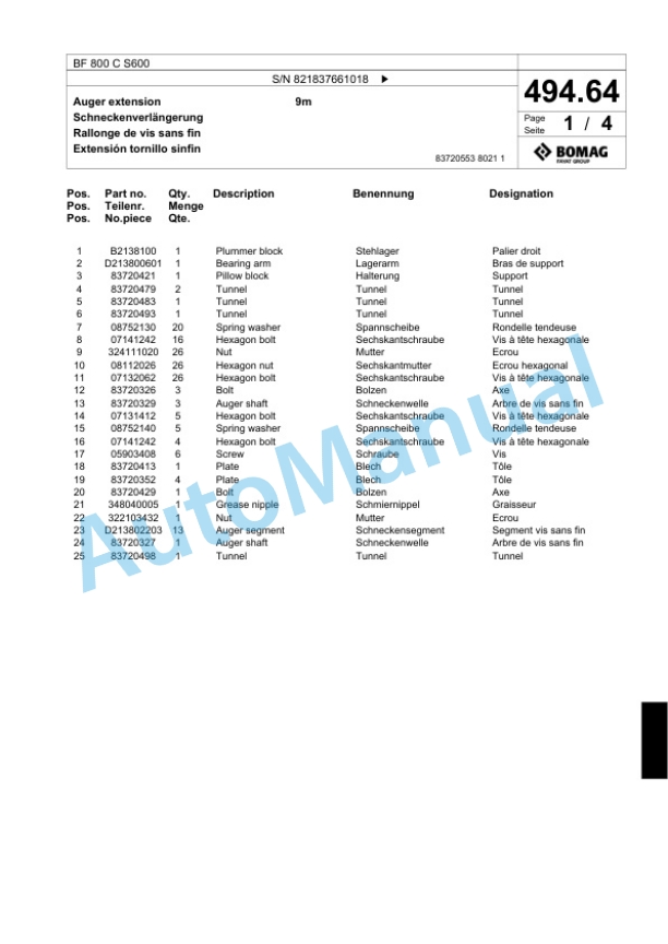Bomag BF 800 C S600 Paver Spare Parts Catalogue 00800683 3 Bomag BF 800 C S600 Paver Spare Parts Catalogue 00800683-3