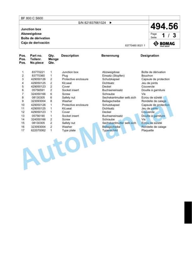 Bomag BF 800 C S600 Paver Spare Parts Catalogue 00800779 2 Bomag BF 800 C S600 Paver Spare Parts Catalogue 00800779-2