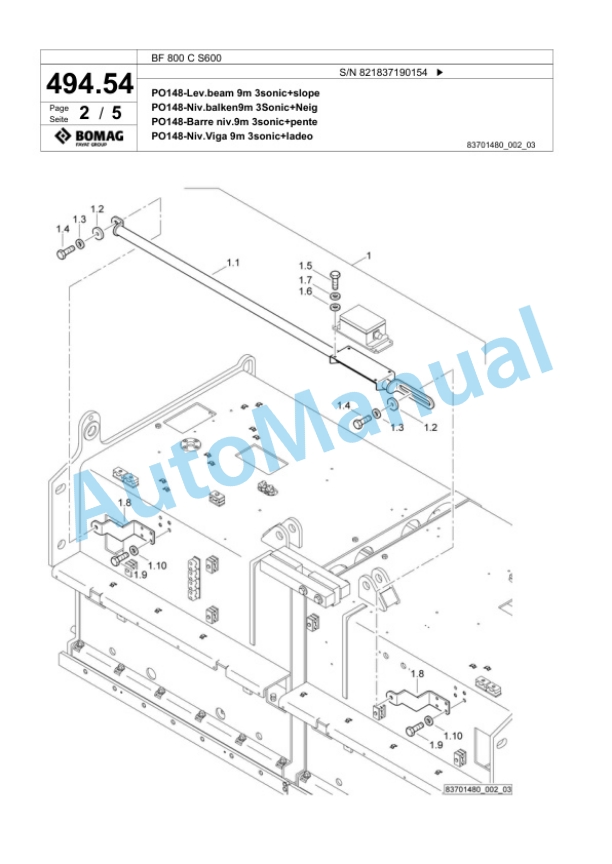 Bomag BF 800 C S600 Paver Spare Parts Catalogue 00800829 2 Bomag BF 800 C S600 Paver Spare Parts Catalogue 00800829-2