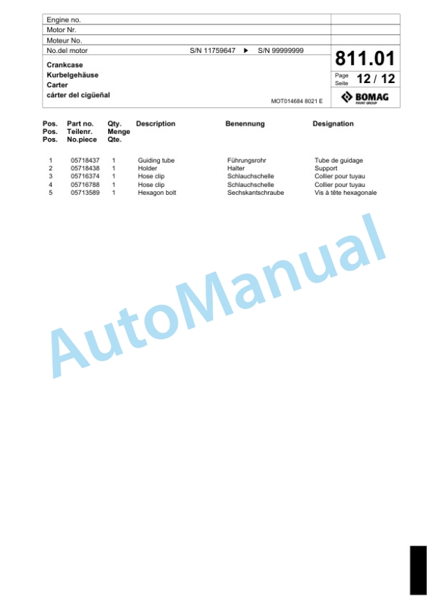 Bomag BF 800 C S600 Paver Spare Parts Catalogue 00800829 4 Bomag BF 800 C S600 Paver Spare Parts Catalogue 00800829-4