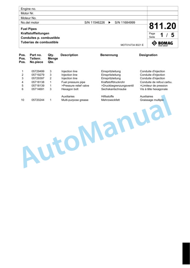 Bomag BF 800 C S600 Paver Spare Parts Catalogue 00824541 4 Bomag BF 800 C S600 Paver Spare Parts Catalogue 00824541-4