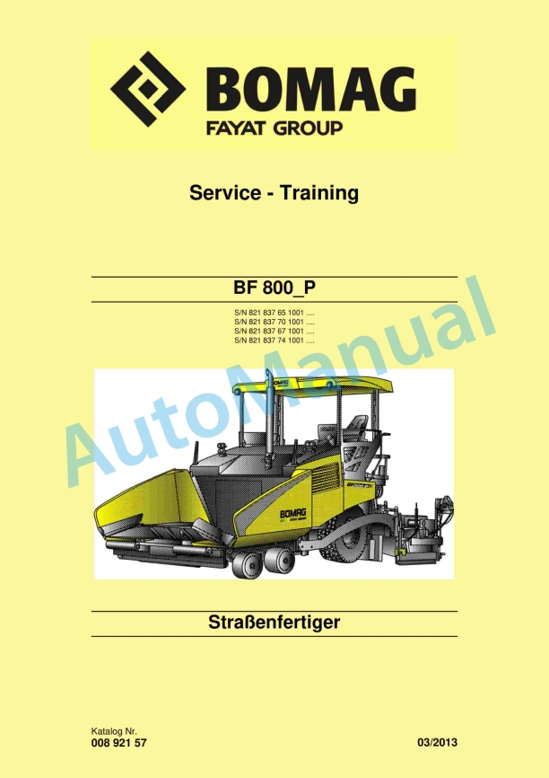 Bomag BF 800-P Road Paver Service Training 00892157