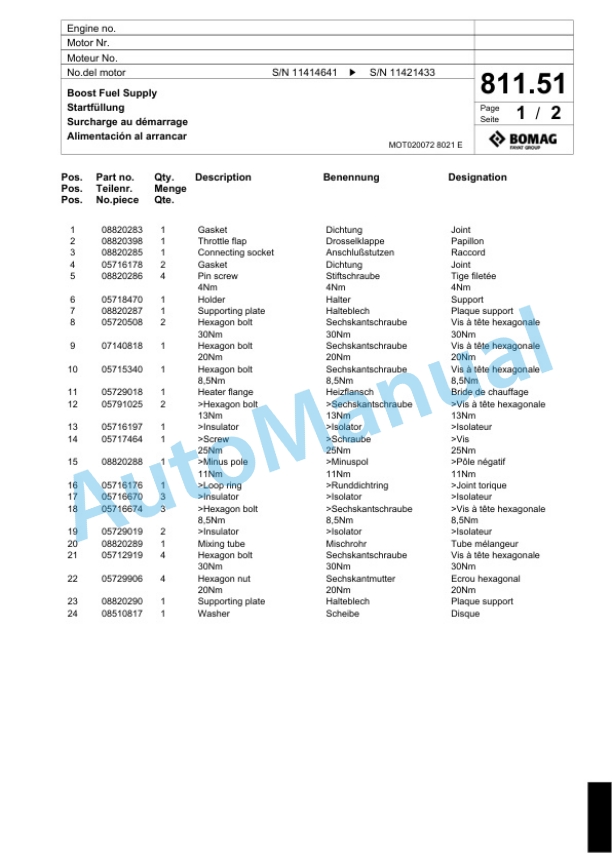 Bomag BF 800 P S 500-4i Paver Spare Parts Catalogue 00824513 5 Bomag BF 800 P S 500-4i Paver Spare Parts Catalogue 00824513-5