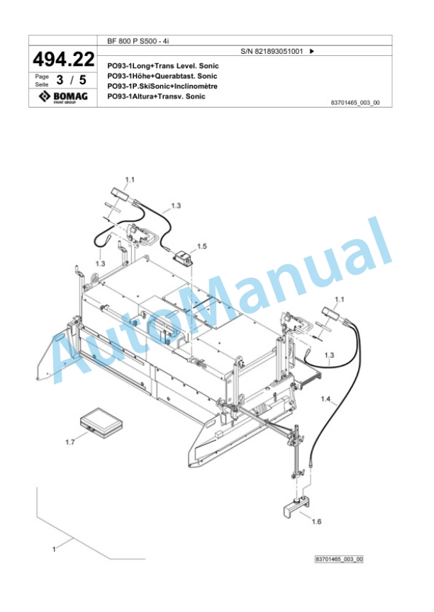 Bomag BF 800 P S500 - 4i Paver Spare Parts Catalogue 00824217 2 Bomag BF 800 P S500 - 4i Paver Spare Parts Catalogue 00824217-2