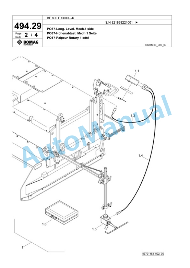 Bomag BF 800 P S600 - 4i Paver Spare Parts Catalogue 00800929 2 Bomag BF 800 P S600 - 4i Paver Spare Parts Catalogue 00800929-2