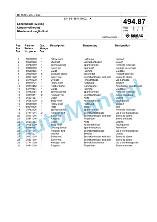 Bomag BF 900 C-2 L S 600 Paver Spare Parts Catalogue 00827135 4 Bomag BF 900 C-2 L S 600 Paver Spare Parts Catalogue 00827135-4