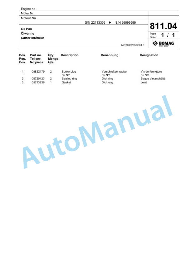 Bomag BF 900 C-2 L S 600 Paver Spare Parts Catalogue 00827135 5 Bomag BF 900 C-2 L S 600 Paver Spare Parts Catalogue 00827135-5