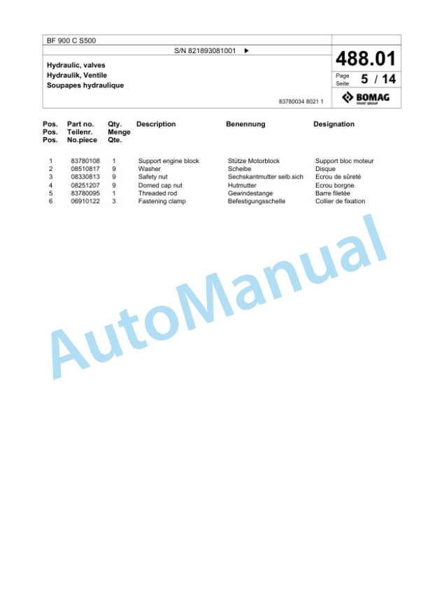 Bomag BF 900 C S500 Paver Spare Parts Catalogue 00800753 2 Bomag BF 900 C S500 Paver Spare Parts Catalogue 00800753-2