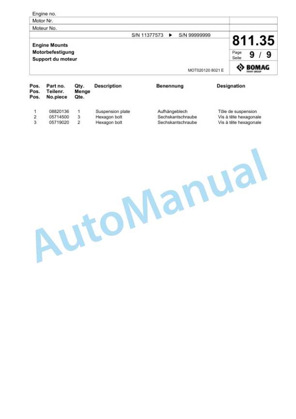 Bomag BF 900 C S500 Paver Spare Parts Catalogue 00800753 4 Bomag BF 900 C S500 Paver Spare Parts Catalogue 00800753-4