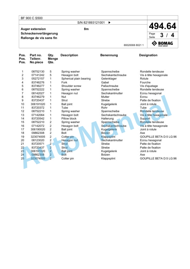 Bomag BF 900 C S500 Paver Spare Parts Catalogue 00800787 3 Bomag BF 900 C S500 Paver Spare Parts Catalogue 00800787-3