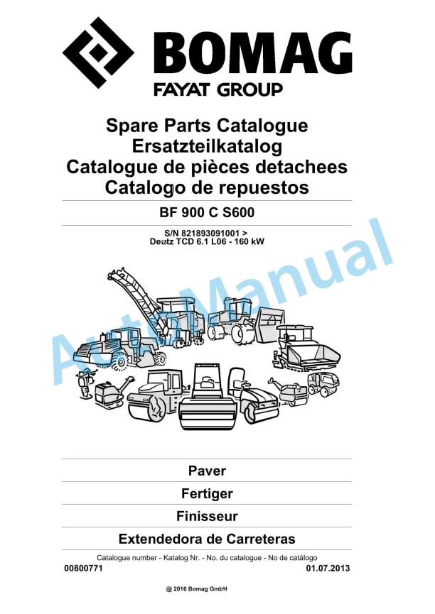 Bomag BF 900 C S600 Paver Spare Parts Catalogue 00800771
