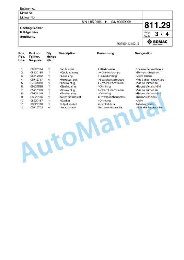 Bomag BF 900 C S600 - T3 Paver Spare Parts Catalogue 00800943 5 Bomag BF 900 C S600 - T3 Paver Spare Parts Catalogue 00800943-5