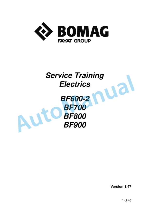 Bomag BF600-2, BF700, BF800, BF900 Electrics Service Training