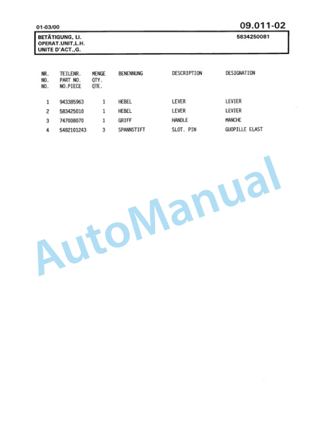 Bomag BG 90 A Motor Grader Spare Parts Catalogue 00811224-3