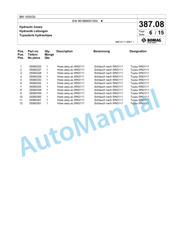 Bomag BM 1000-20 Cold Milling Planer Spare Parts Catalogue 00826455 3 Bomag BM 1000-20 Cold Milling Planer Spare Parts Catalogue 00826455-3