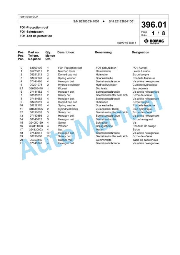 Bomag BM 1000-30-2 Cold Milling Planer Spare Parts Catalogue 00800665 5 Bomag BM 1000-30-2 Cold Milling Planer Spare Parts Catalogue 00800665-5