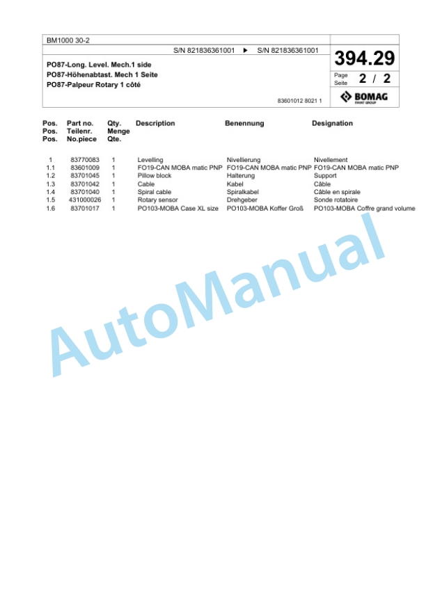 Bomag BM 1000-30-2 Cold Milling Planer Spare Parts Catalogue 00800667 4 Bomag BM 1000-30-2 Cold Milling Planer Spare Parts Catalogue 00800667-4