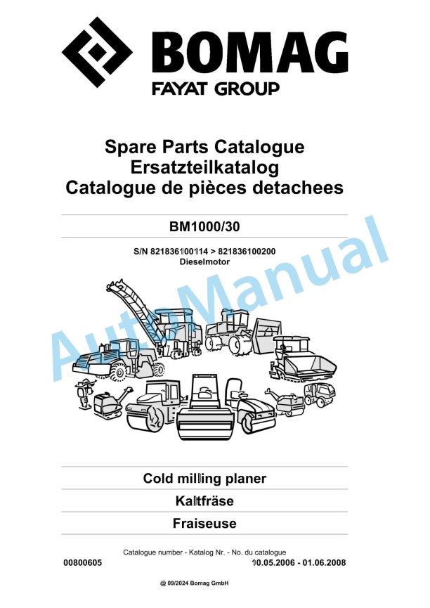 Bomag BM 1000-30 Cold Milling Planer Spare Parts Catalogue 00800605