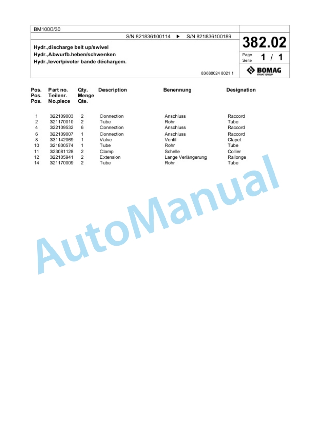 Bomag BM 1000-30 Cold Milling Planer Spare Parts Catalogue 00800605 2 Bomag BM 1000-30 Cold Milling Planer Spare Parts Catalogue 00800605-2