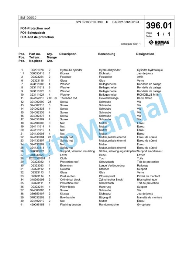 Bomag BM 1000-30 Cold Milling Planer Spare Parts Catalogue 00800605 3 Bomag BM 1000-30 Cold Milling Planer Spare Parts Catalogue 00800605-3