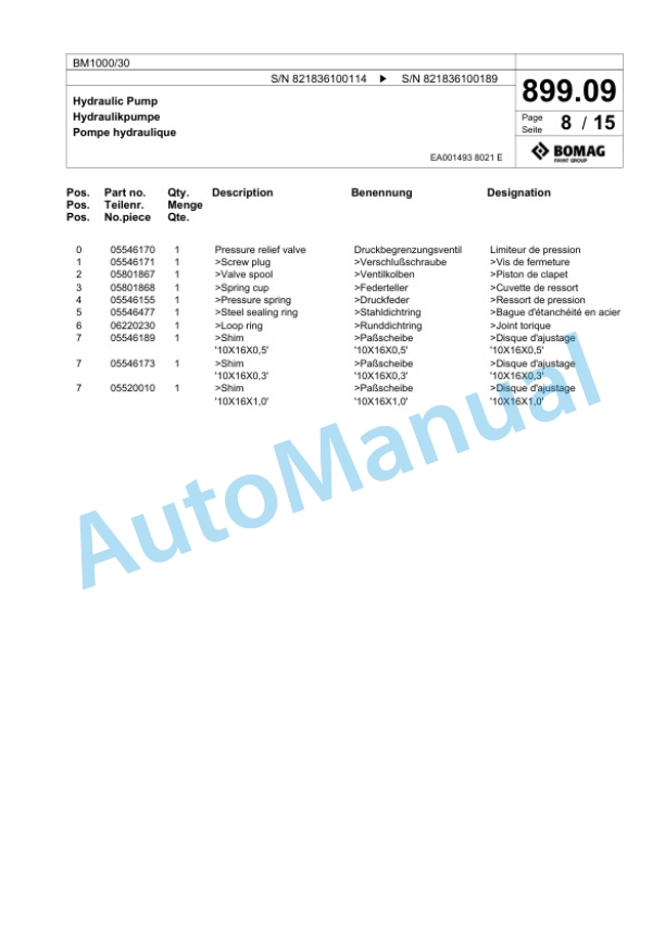 Bomag BM 1000-30 Cold Milling Planer Spare Parts Catalogue 00800605 5 Bomag BM 1000-30 Cold Milling Planer Spare Parts Catalogue 00800605-5
