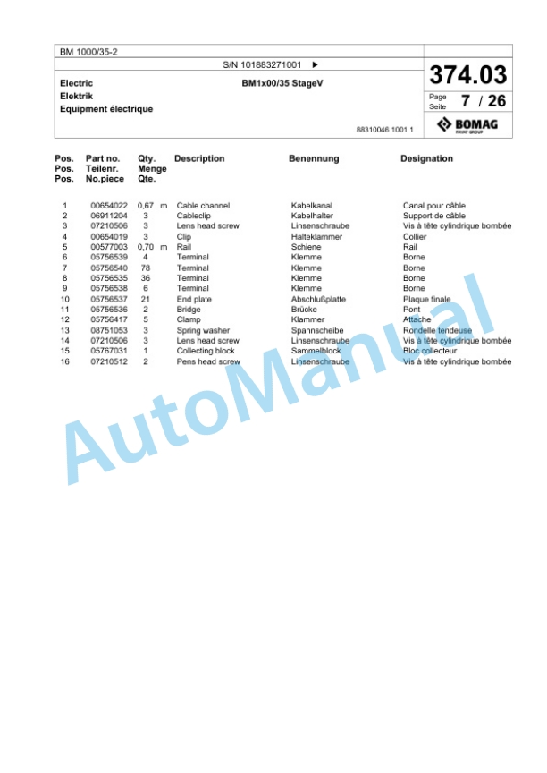 Bomag BM 1000-35-2 Cold Milling Planer Spare Parts Catalogue 00826457 2 Bomag BM 1000-35-2 Cold Milling Planer Spare Parts Catalogue 00826457-2