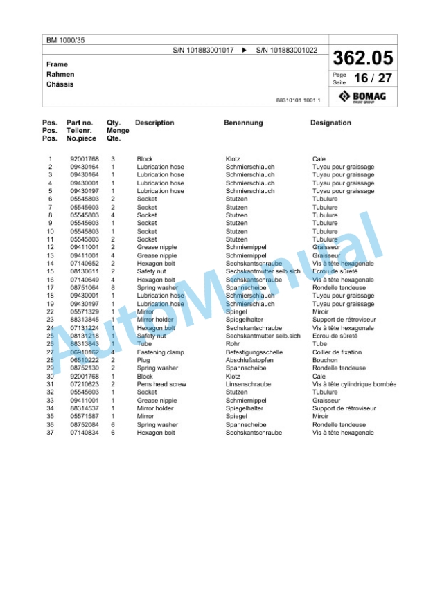 Bomag BM 1000-35 Cold Milling Planer Spare Parts Catalogue 00824229 2 Bomag BM 1000-35 Cold Milling Planer Spare Parts Catalogue 00824229-2