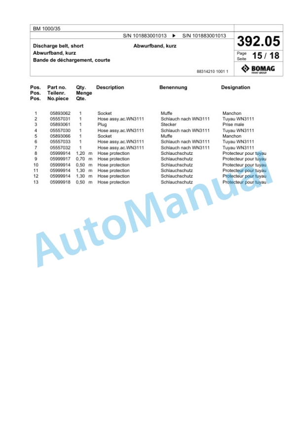 Bomag BM 1000-35 Cold Milling Planer Spare Parts Catalogue 00824229 4 Bomag BM 1000-35 Cold Milling Planer Spare Parts Catalogue 00824229-4