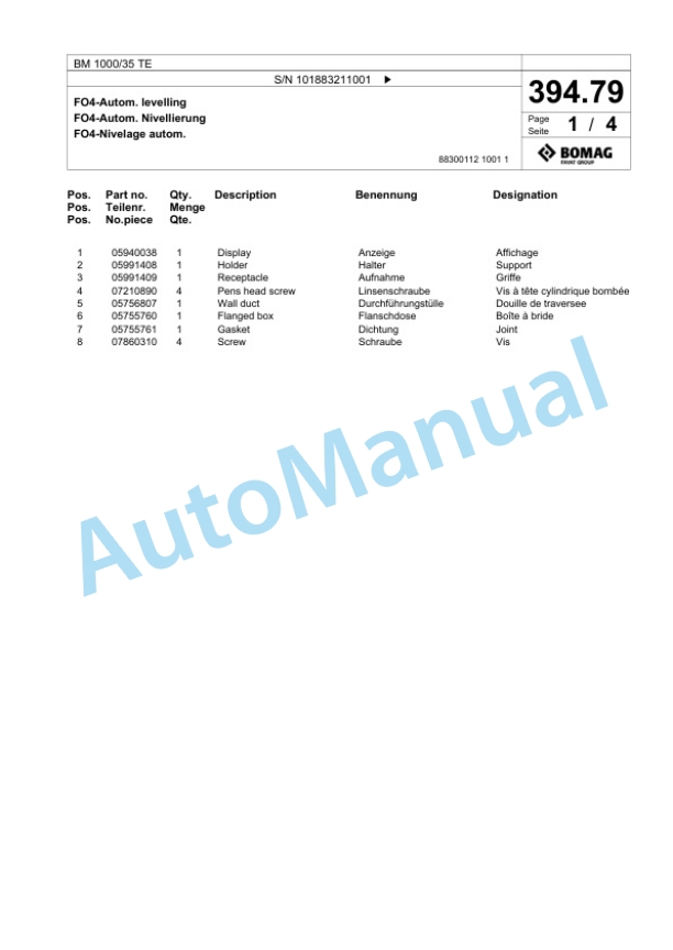 Bomag BM 1000-35 TE Cold Milling Planer Spare Parts Catalogue 00825875 3 Bomag BM 1000-35 TE Cold Milling Planer Spare Parts Catalogue 00825875-3
