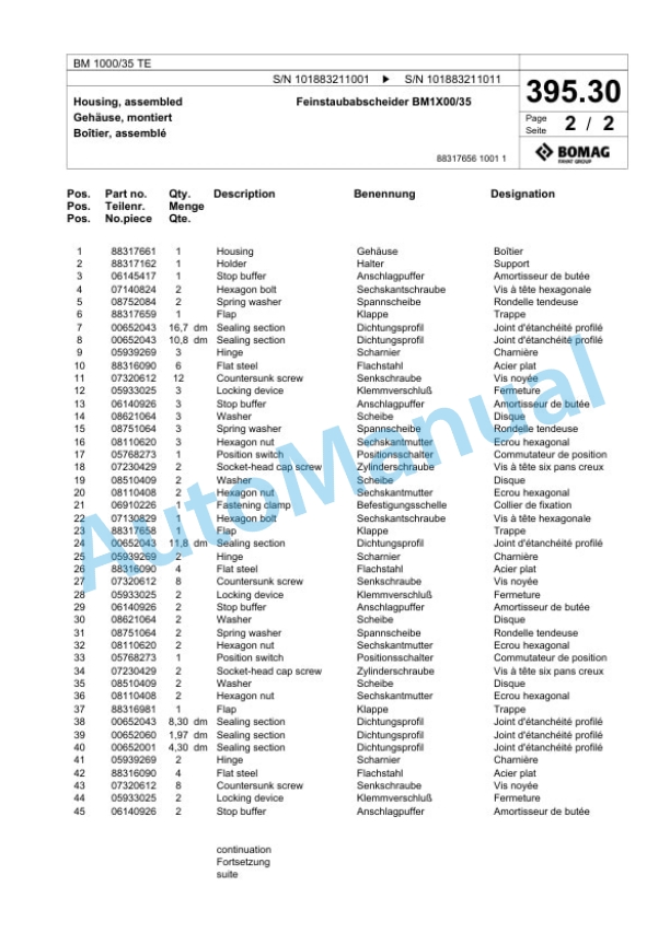 Bomag BM 1000-35 TE Cold Milling Planer Spare Parts Catalogue 00825875 4 Bomag BM 1000-35 TE Cold Milling Planer Spare Parts Catalogue 00825875-4
