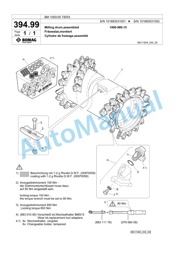 Bomag BM 1000-35 TIER3 Cold Milling Planer Spare Parts Catalogue 00824569 5 Bomag BM 1000-35 TIER3 Cold Milling Planer Spare Parts Catalogue 00824569-5