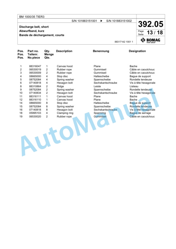 Bomag BM 1000-35 TIER3 Cold Milling Planer Spare Parts Catalogue 00825171 3 Bomag BM 1000-35 TIER3 Cold Milling Planer Spare Parts Catalogue 00825171-3