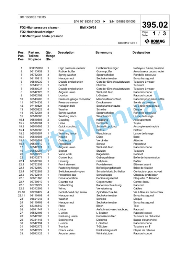 Bomag BM 1000-35 TIER3 Cold Milling Planer Spare Parts Catalogue 00825171 4 Bomag BM 1000-35 TIER3 Cold Milling Planer Spare Parts Catalogue 00825171-4