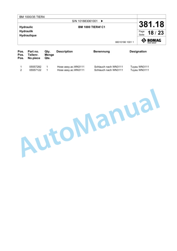 Bomag BM 1000-35 TIER4 Cold Milling Planer Spare Parts Catalogue 00824795 3 Bomag BM 1000-35 TIER4 Cold Milling Planer Spare Parts Catalogue 00824795-3