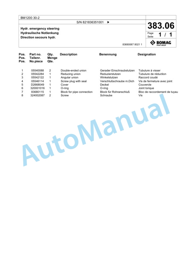Bomag BM 1200 30-2 Cold Milling Planer Spare Parts Catalogue 00800669 3 Bomag BM 1200 30-2 Cold Milling Planer Spare Parts Catalogue 00800669-3