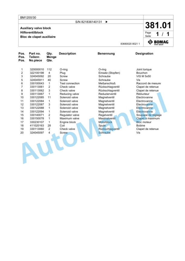 Bomag BM 1200-30 Cold Milling Planer Spare Parts Catalogue 00800617 2 Bomag BM 1200-30 Cold Milling Planer Spare Parts Catalogue 00800617-2