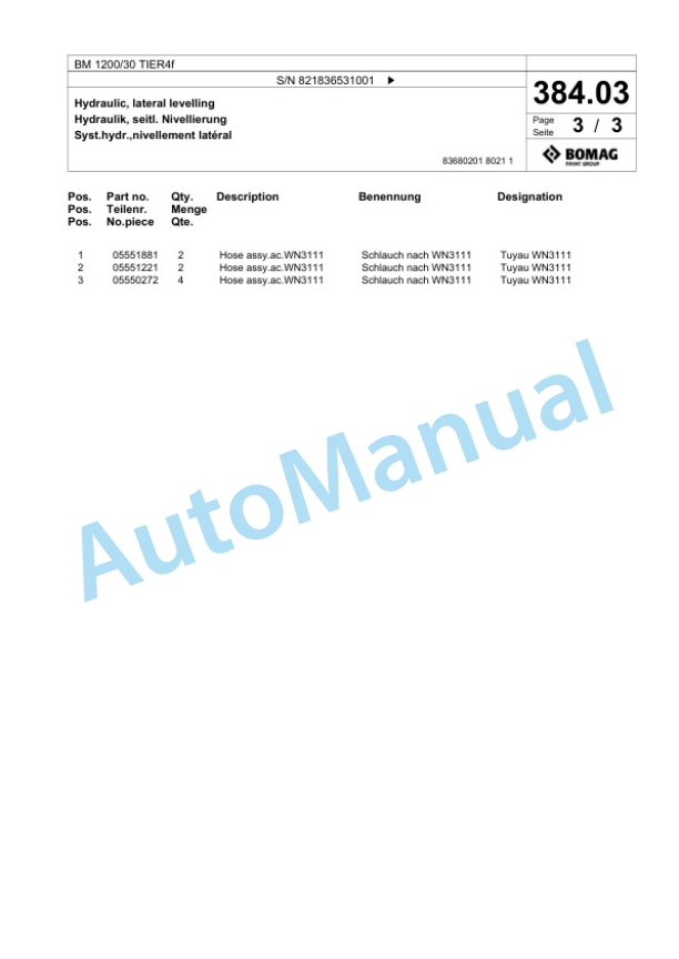 Bomag BM 1200-30 TIER4f Cold Milling Planer Spare Parts Catalogue 00824963 3 Bomag BM 1200-30 TIER4f Cold Milling Planer Spare Parts Catalogue 00824963-3