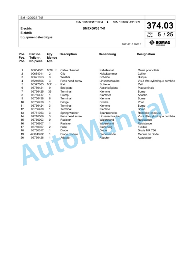 Bomag BM 1200-35 T4f Cold Milling Planer Spare Parts Catalogue 00825167 2 Bomag BM 1200-35 T4f Cold Milling Planer Spare Parts Catalogue 00825167-2