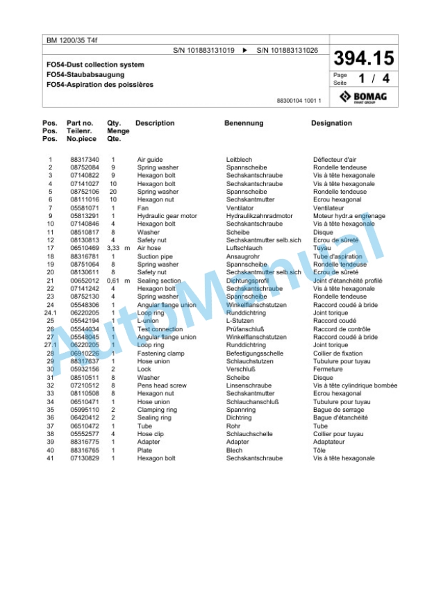 Bomag BM 1200-35 T4f Cold Milling Planer Spare Parts Catalogue 00825167 3 Bomag BM 1200-35 T4f Cold Milling Planer Spare Parts Catalogue 00825167-3