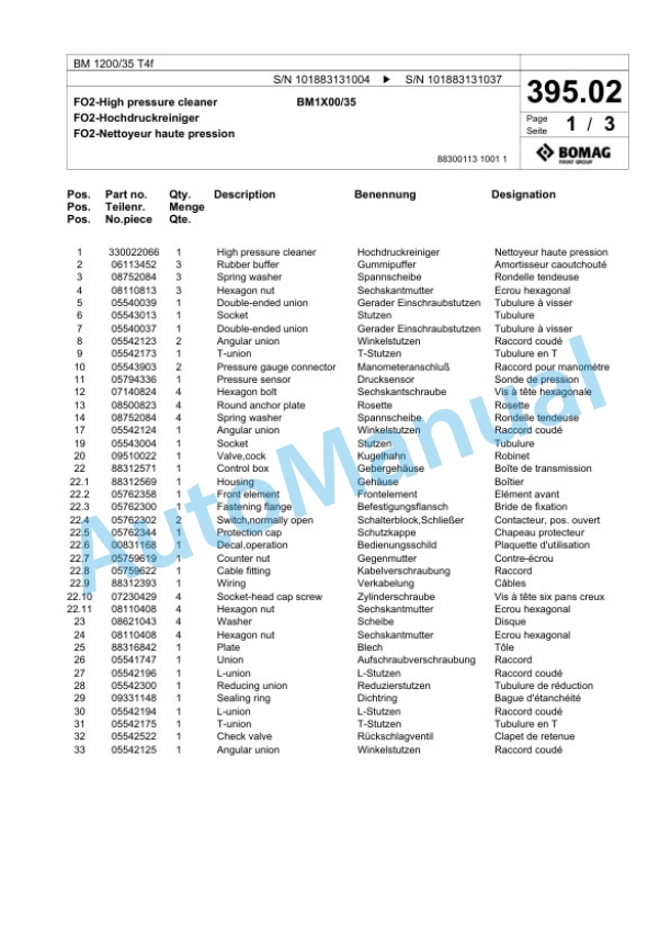 Bomag BM 1200-35 T4f Cold Milling Planer Spare Parts Catalogue 00825167 4 Bomag BM 1200-35 T4f Cold Milling Planer Spare Parts Catalogue 00825167-4