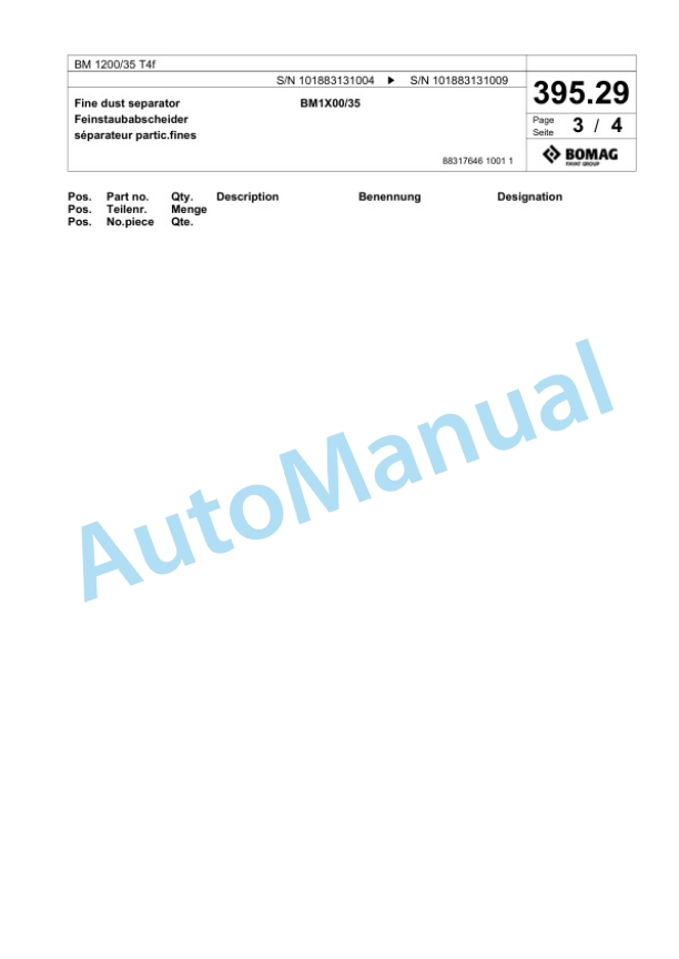Bomag BM 1200-35 T4f Cold Milling Planer Spare Parts Catalogue 00825167 5 Bomag BM 1200-35 T4f Cold Milling Planer Spare Parts Catalogue 00825167-5