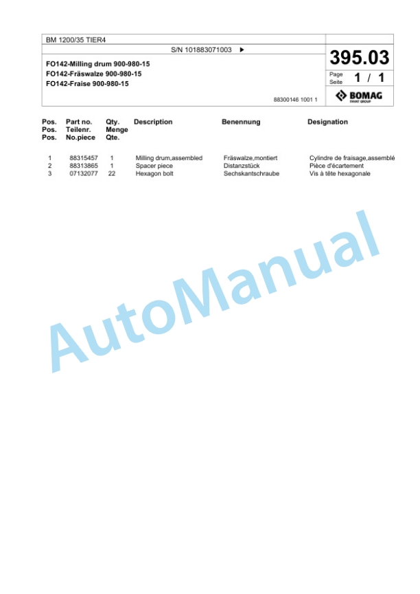 Bomag BM 1200-35 TIER4 Cold Milling Planer Spare Parts Catalogue 00824797 5 Bomag BM 1200-35 TIER4 Cold Milling Planer Spare Parts Catalogue 00824797-5