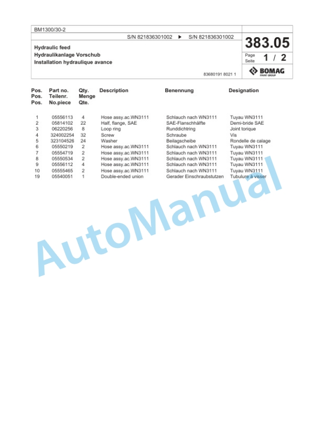 Bomag BM 1300-30-2 Cold Milling Planer Spare Parts Catalogue 00800673 3 Bomag BM 1300-30-2 Cold Milling Planer Spare Parts Catalogue 00800673-3