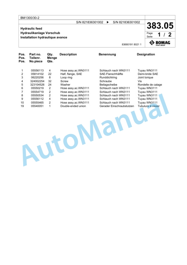 Bomag BM 1300-30-2 Cold Milling Planer Spare Parts Catalogue 00800673 3 Bomag BM 1300-30-2 Cold Milling Planer Spare Parts Catalogue 00800673-3