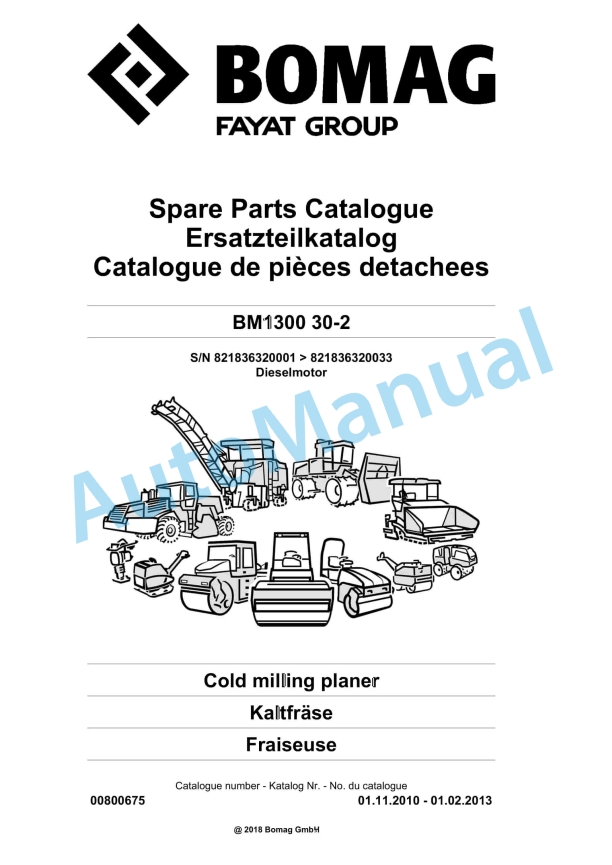 Bomag BM 1300 30-2 Cold Milling Planer Spare Parts Catalogue 00800675